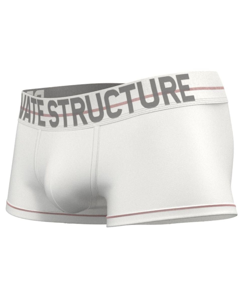 White CITYBOYZ★USA Private Structure Mo Lite mid-waist trunk with a sleek fit and minimalist design, displayed on a plain background.