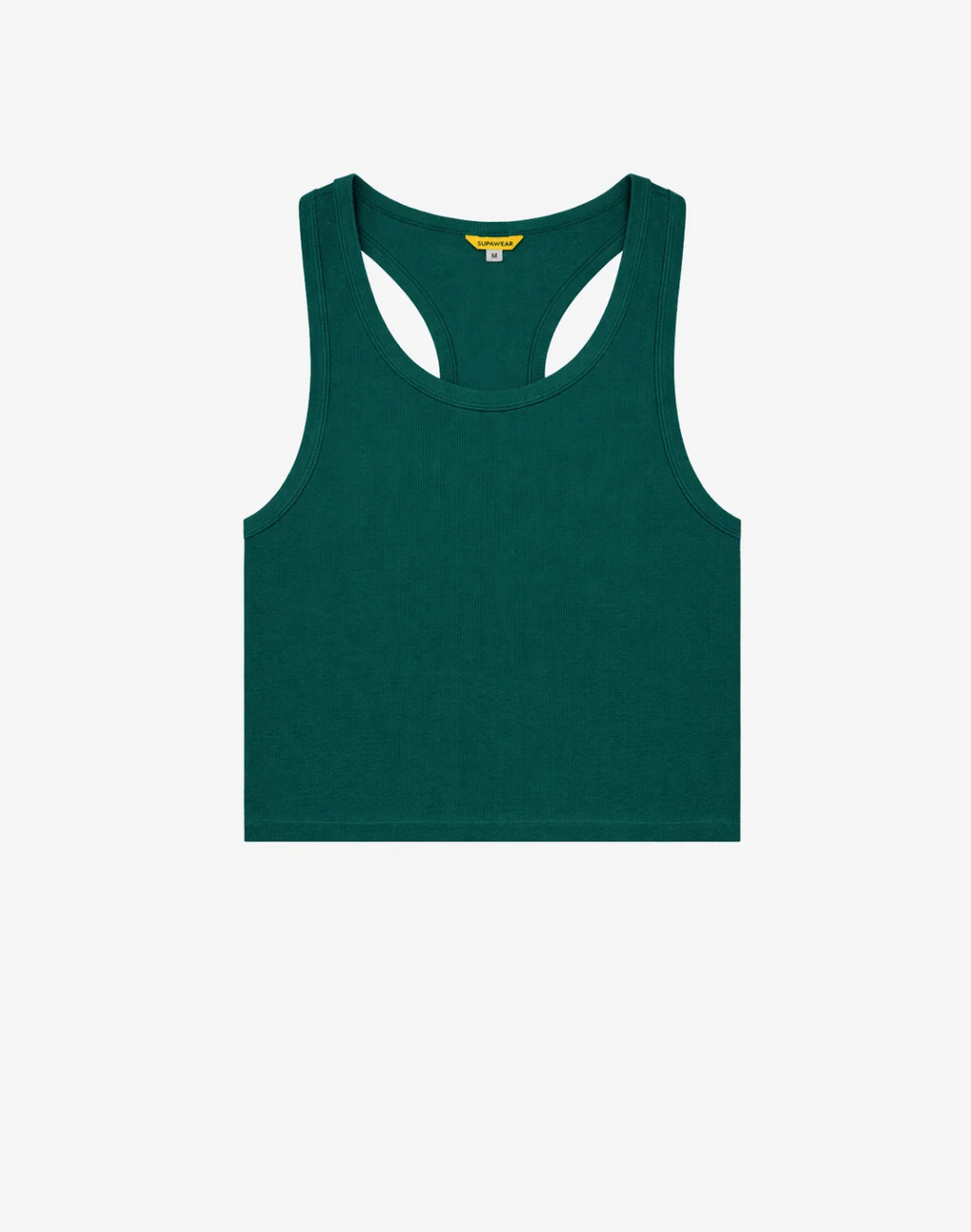 CITYBOYZ★USA ribbed emerald cropped tank top, sleeveless with a fitted design, shown on a model.