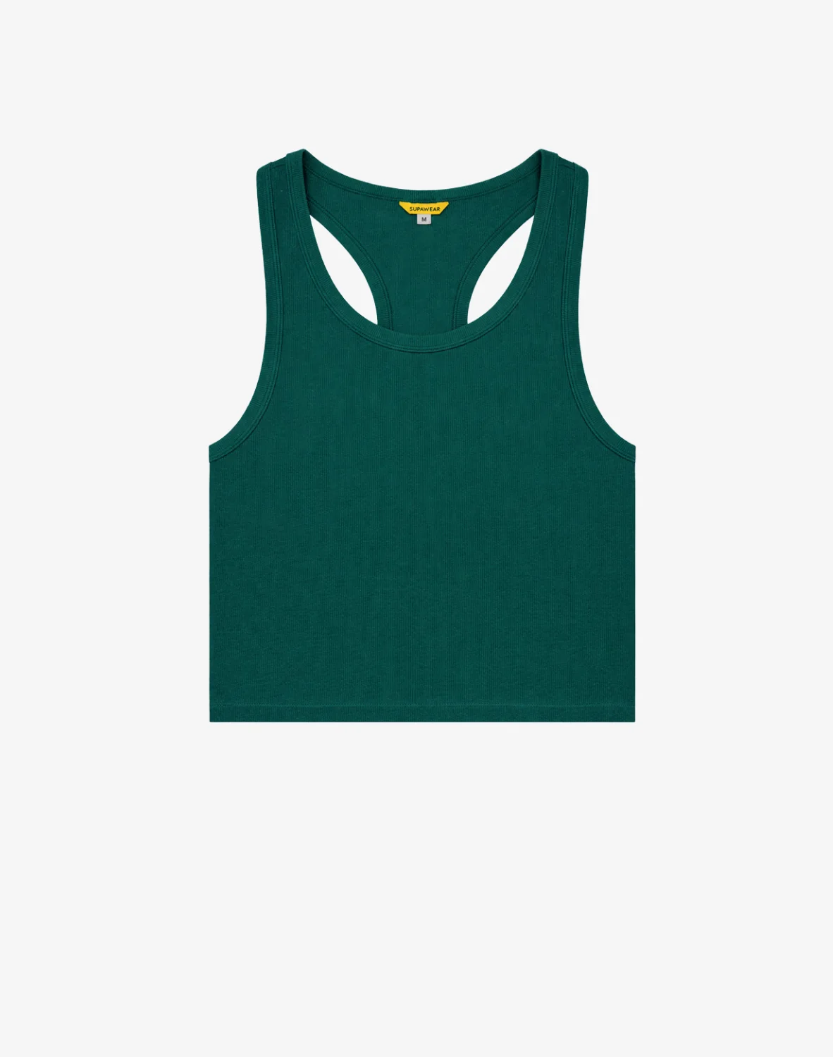 CITYBOYZ★USA ribbed emerald cropped tank top, sleeveless with a fitted design, shown on a model.