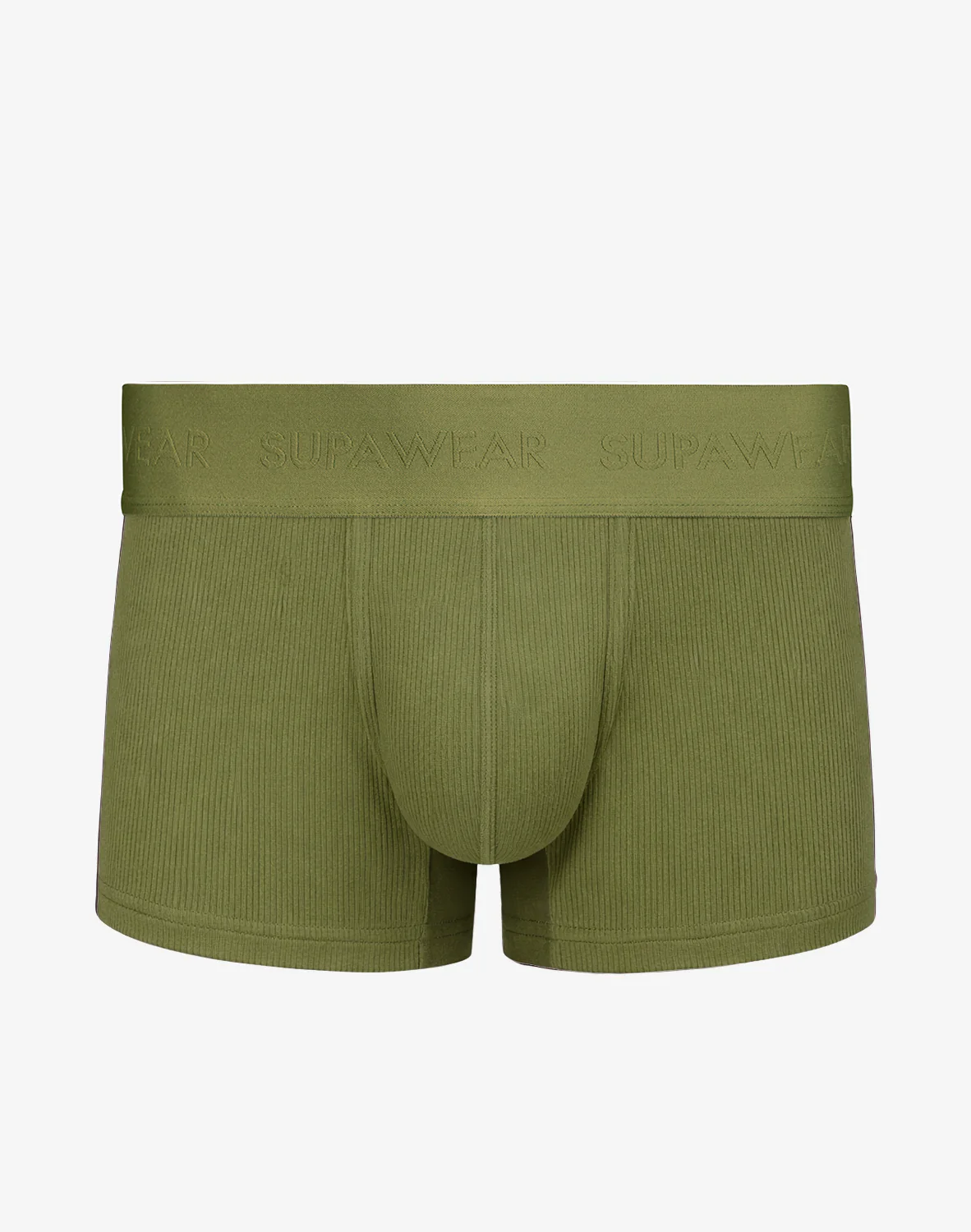 Green ribbed cotton trunk underwear by CITYBOYZ★USA, casual men's trunks with comfortable ribbed fabric and snug fit.