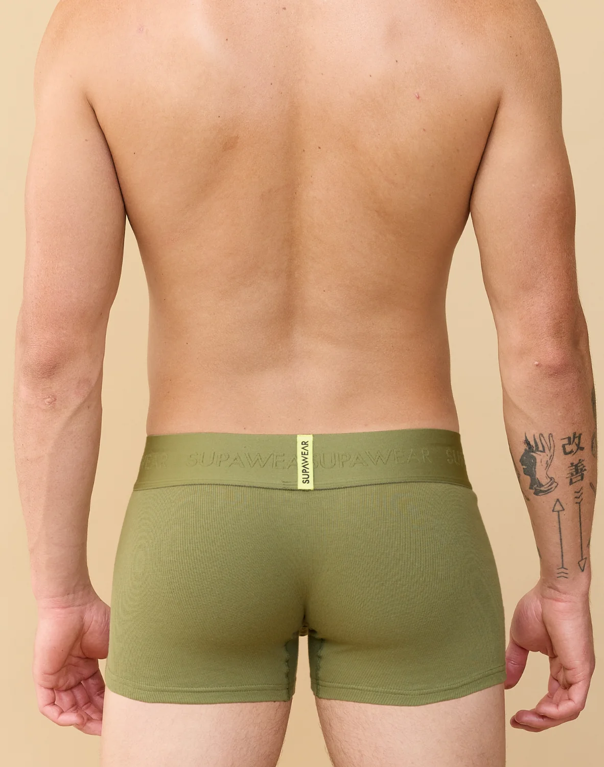 CityBoyz USA Supawear ribbed cotton trunk, close-up of comfortable, ribbed fabric and snug fit in classic trunks style.