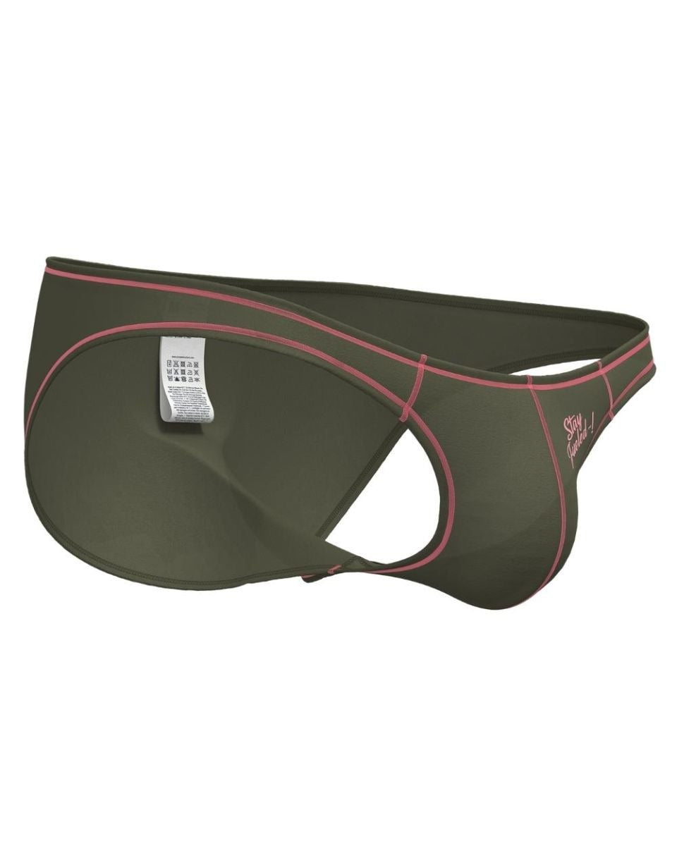 Olive green Private Structure Prime Eutopia bikini brief by CITYBOYZ★USA, featuring a sleek, fitted design for beach or swimwear.
