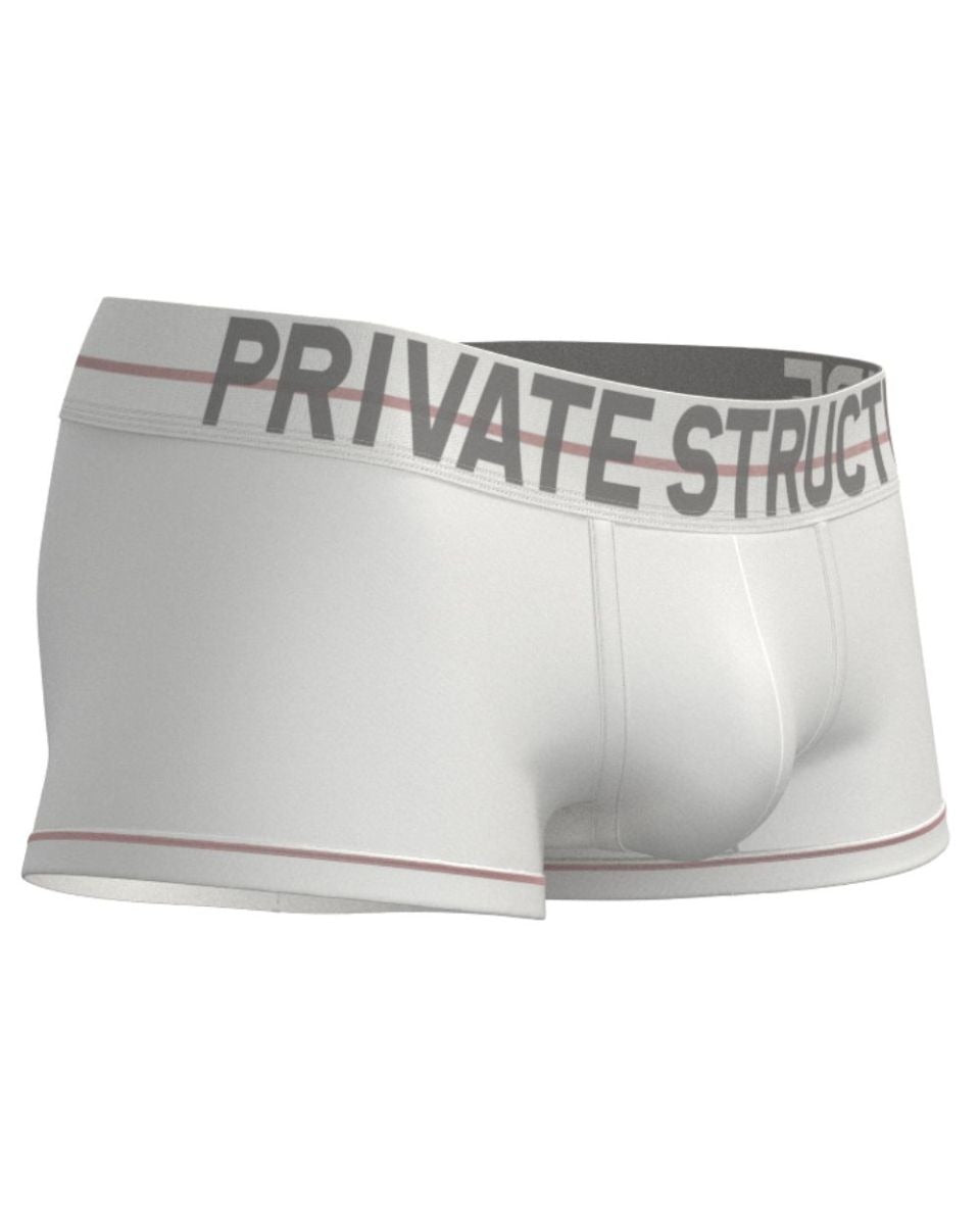 White CITYBOYZ★USA Private Structure Mo Lite mid-waist trunk displayed flat with smooth fabric and subtle branding details.