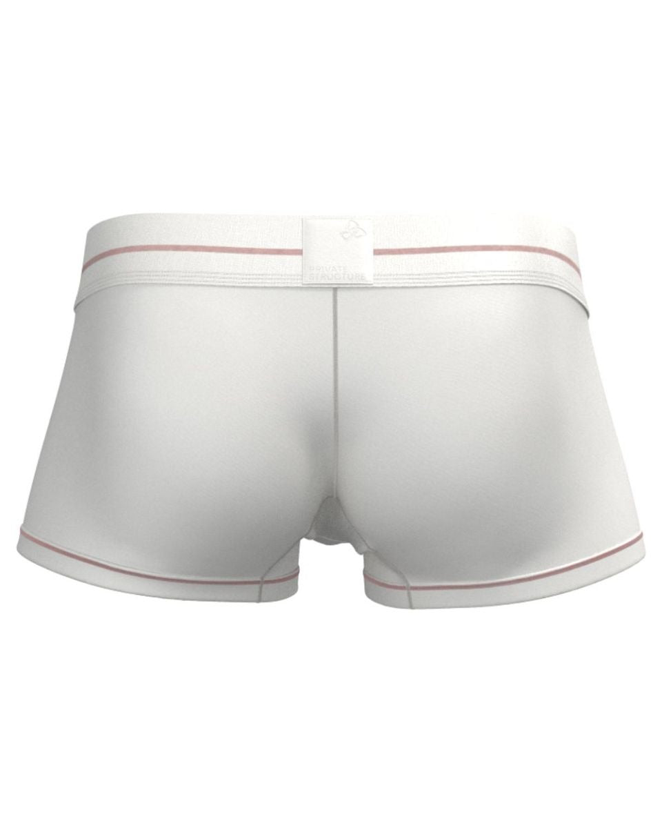 White CITYBOYZ USA Private Structure Mo Lite mid-waist trunk displayed on a model, showcasing its sleek design and comfortable fit.