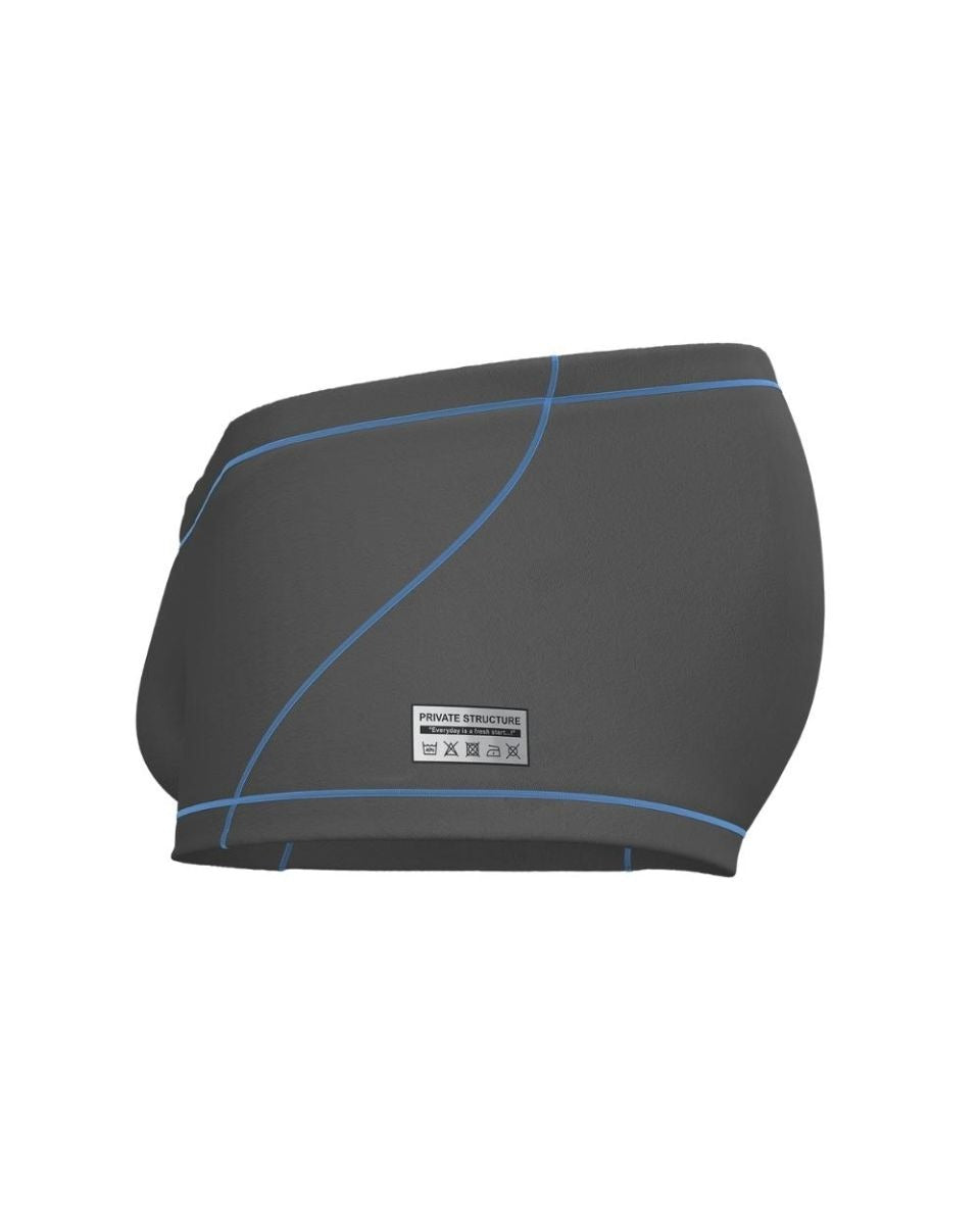 Gray CITYBOYZ★USA Private Structure Prime Elysian hipster trunk underwear displayed flat with elastic waistband and branding details.