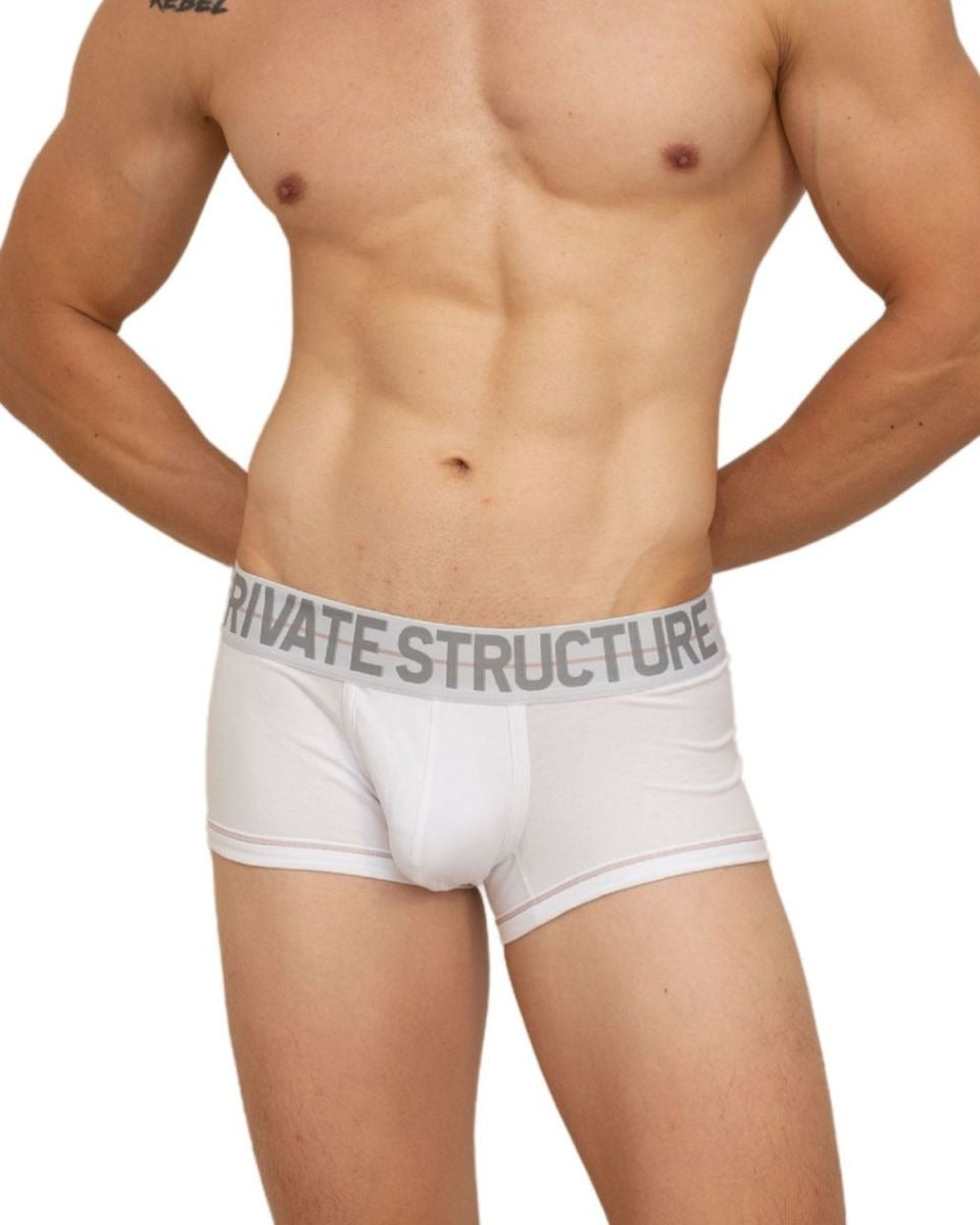 White CITYBOYZ USA Private Structure Mo Lite mid-waist trunk displayed on a model, showcasing the comfortable fit and design.