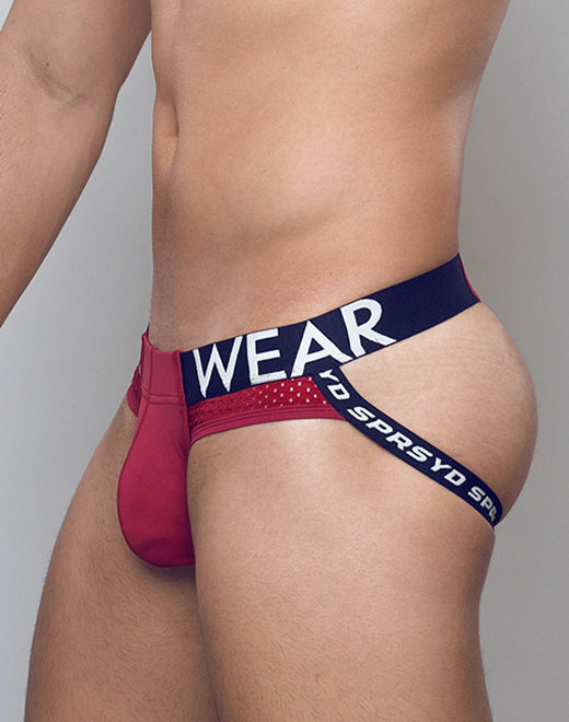 Red Supawear SPX Max Jockstrap by CITYBOYZ★USA with supportive waistband and breathable fabric, shown on a mannequin.