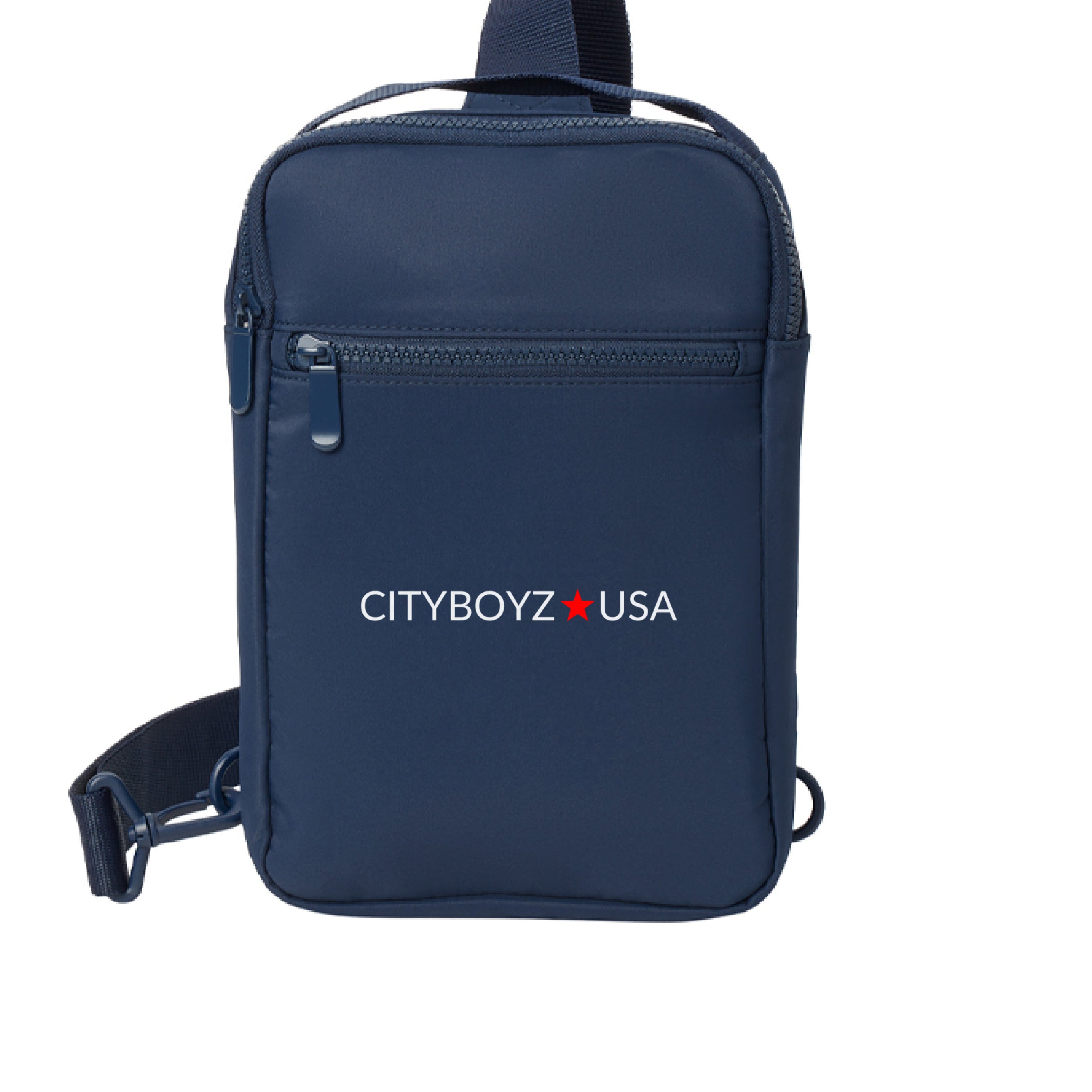 CityBOYZ USA Port Authority® matte sling backpack, compact sling pack with adjustable strap and multiple compartments.