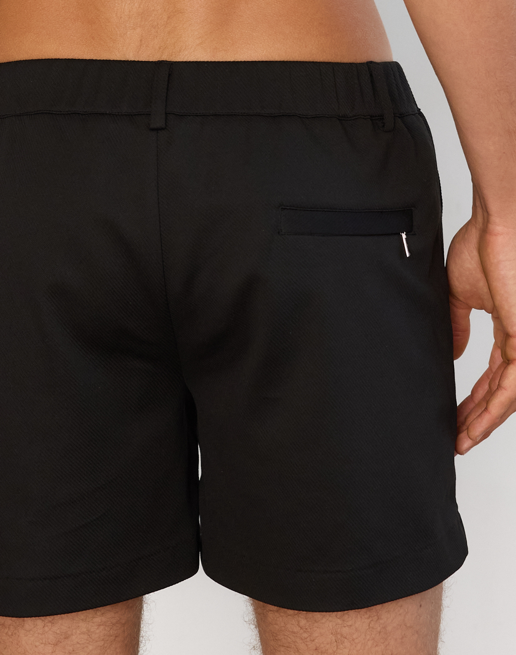 CityBOYZ USA 2Eros Trinity Short in black, showing front view with adjustable waistband and stylish design details.