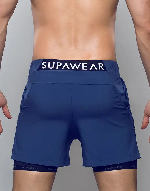 Blue Supawear SPR Max athletic shorts by CITYBOYZ★USA with a comfortable fit and sporty design, shown on a model.