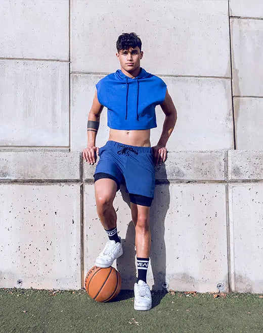 Blue Supawear SPR Max athletic shorts by CITYBOYZ★USA with a sporty fit and stylish design, shown on a model.