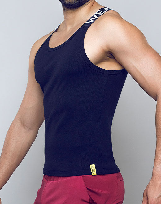 Black Supawear SPR Max Tank Top by CITYBOYZ★USA, displayed on a hanger with a sleek, fitted design and sleeveless style.