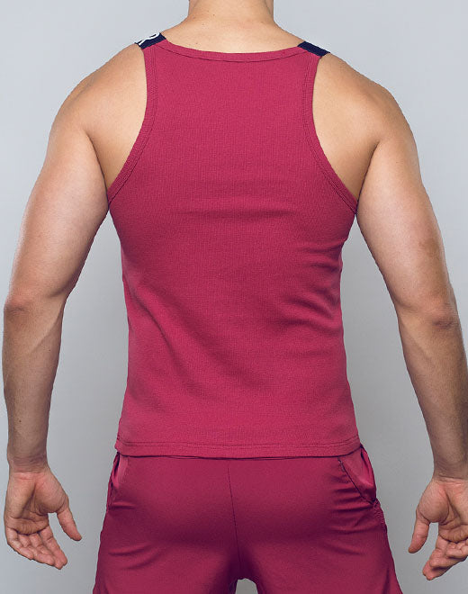 Red Supawear SPR Max tank top by CITYBOYZ★USA displayed on a hanger, showcasing its fitted design and vibrant color.
