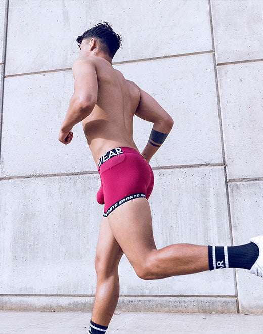 Red Supawear SPR Max Boxer Brief from CITYBOYZ★USA, showcasing a close-up of the fitted, comfortable underwear on a model.
