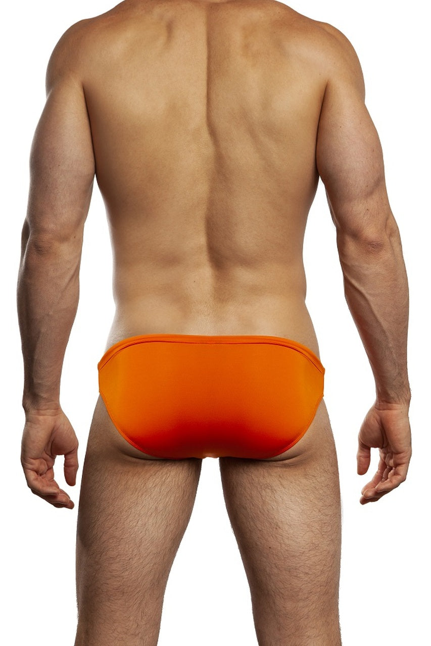 Orange Jack Adams Team 1-inch racer swim brief by CITYBOYZ USA, back view showcasing fitted swimwear for men.