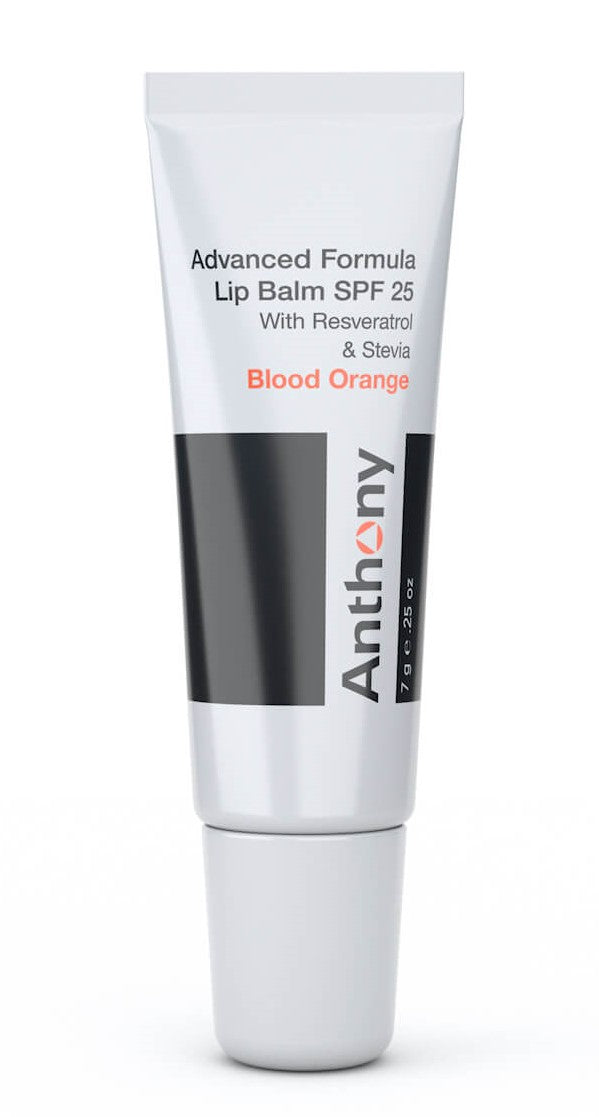 Blood orange Anthony lip balm with SPF 25 by CITYBOYZ★USA, featuring a sleek tube and vibrant orange design.