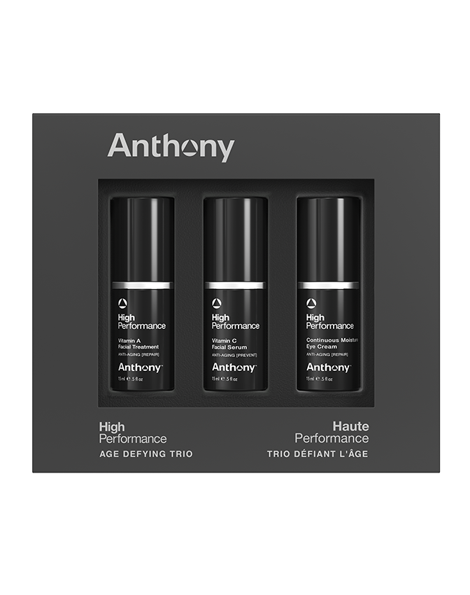 Front view of CITYBOYZ★USA Anthony High Performance Grooming Trio Kit with age-defying skincare products.