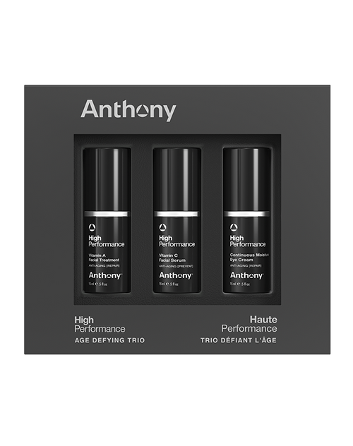 Front view of CITYBOYZ★USA Anthony High Performance Grooming Trio Kit with age-defying skincare products.
