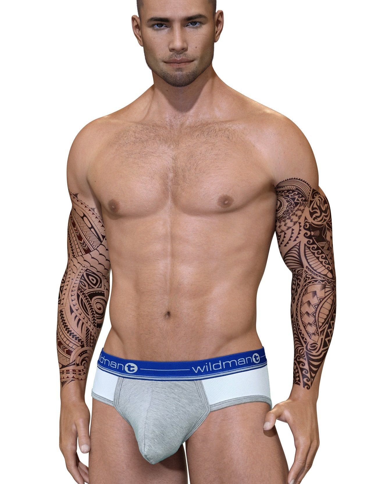 Wildmant Duo Big Boy Pouch Brief in blue, men's underwear with supportive pouch and comfortable fit, front view.