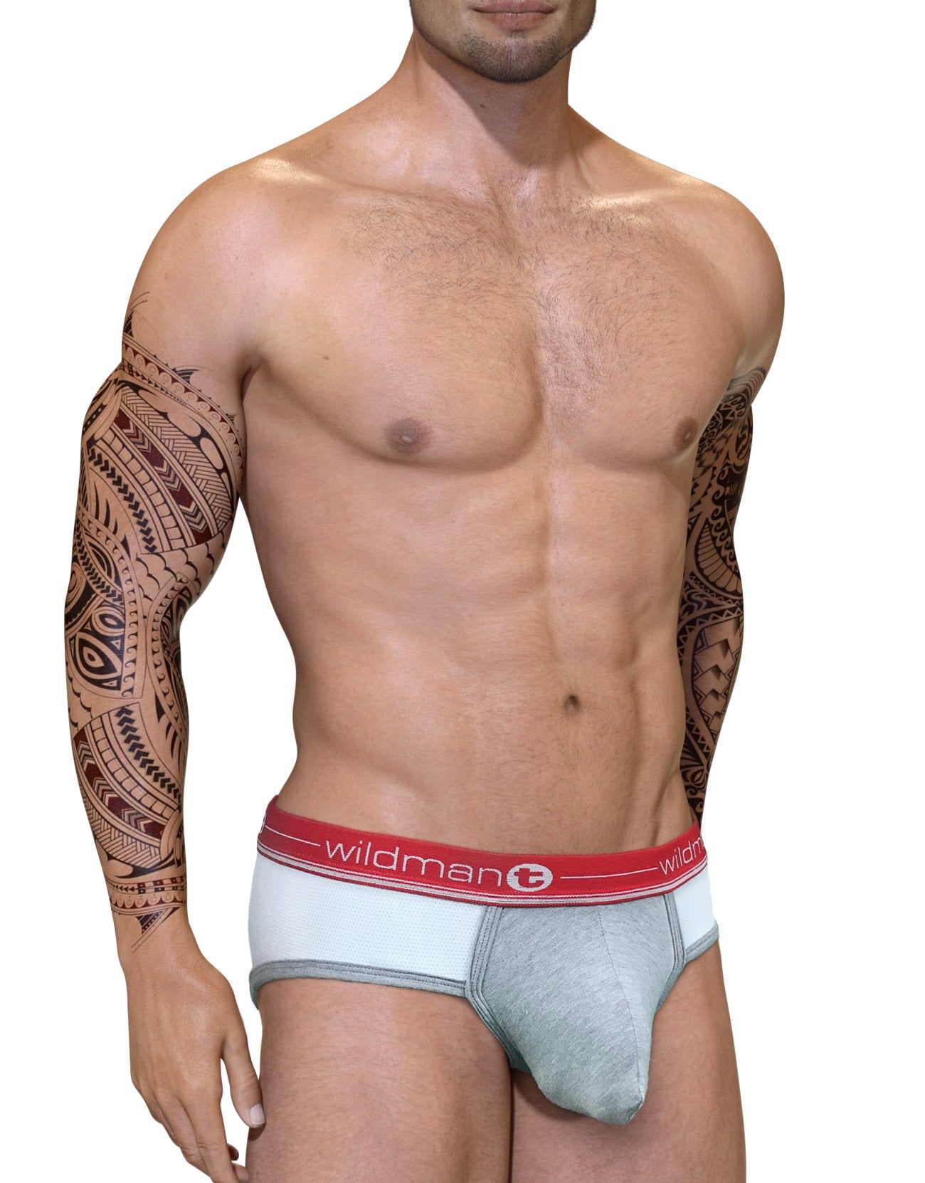 WildmanT Wildmant Duo Big Boy Pouch Brief in red, men's underwear with supportive pouch and comfortable fit, side view.