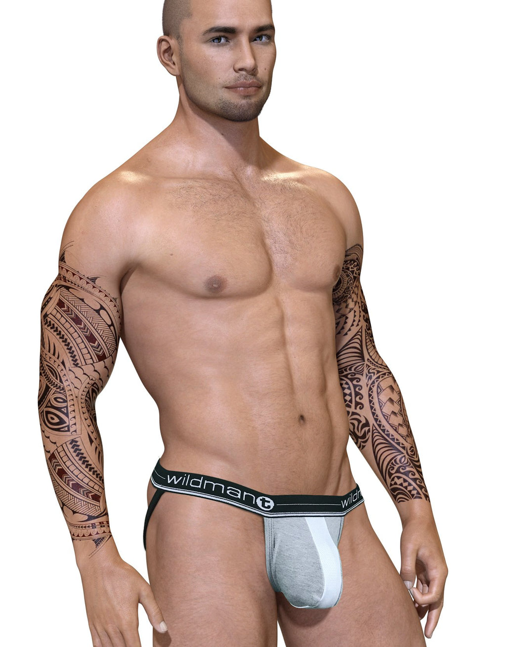 Gray and white Wildmant Duo Big Boy Jockstrap by WildmanT, featuring supportive pouch and side view design.