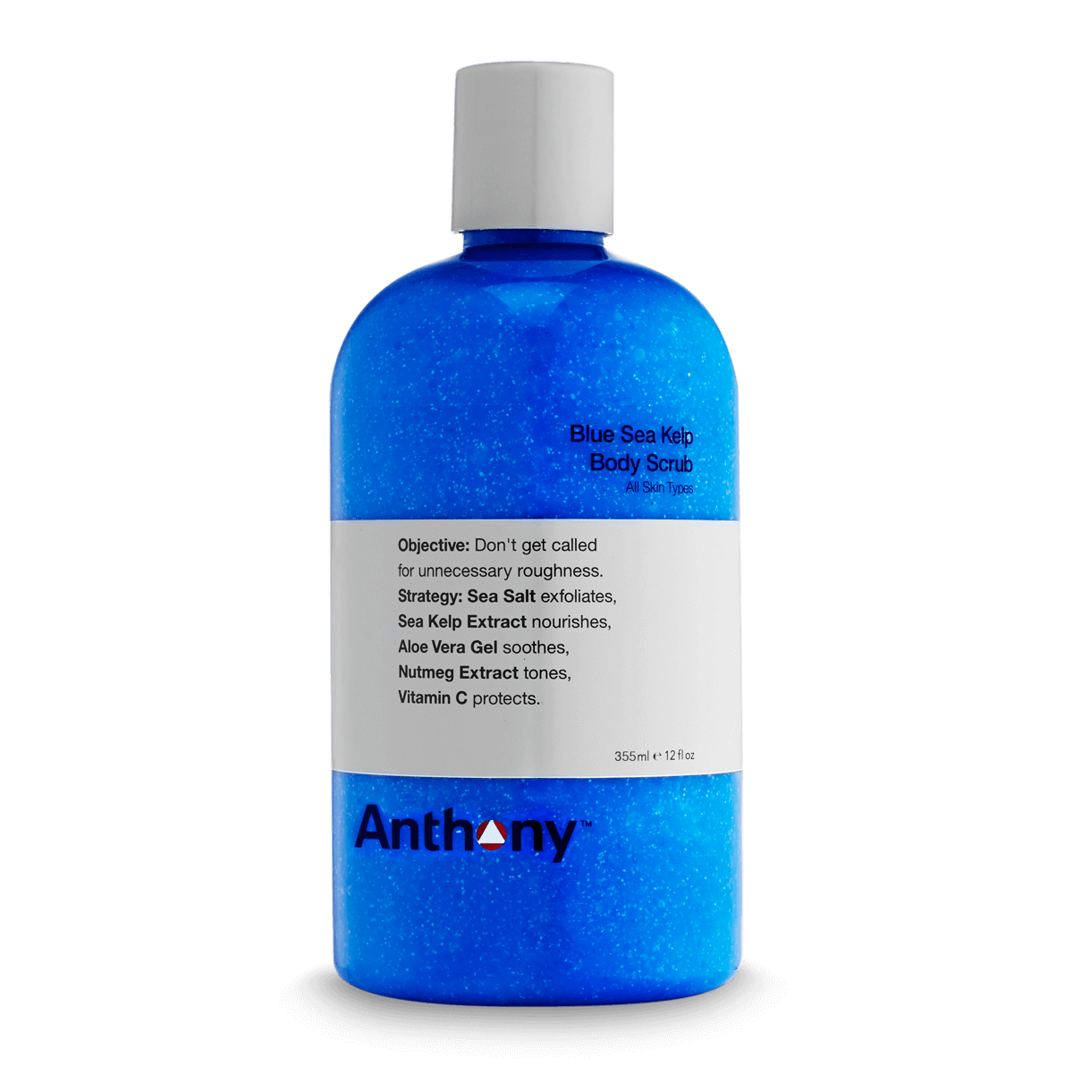 CITYBOYZ★USA Anthony Blue Sea Kelp Body Scrub in 12oz jar with blue kelp exfoliants and grooming ingredients visible.