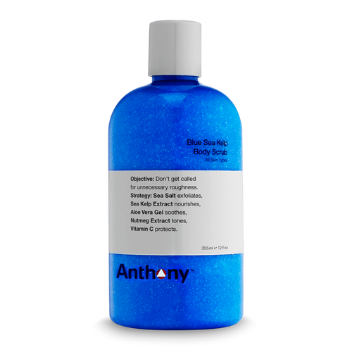 CITYBOYZ★USA Anthony Blue Sea Kelp Body Scrub in 12oz jar with blue kelp exfoliants and grooming ingredients visible.