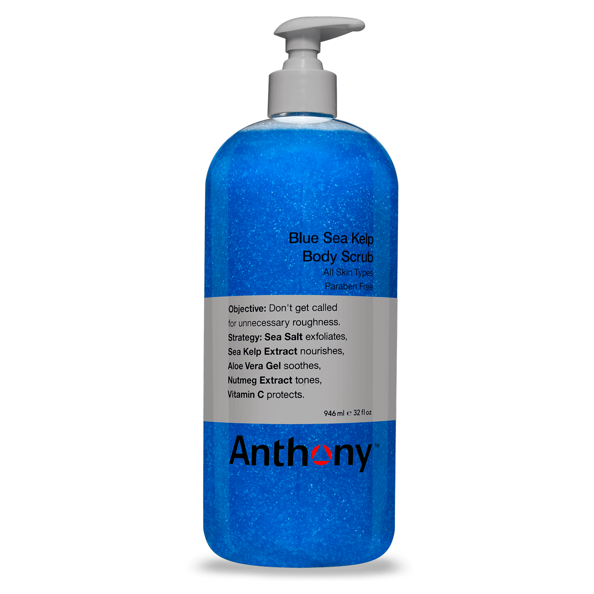 Anthony Blue Sea Kelp Body Scrub by CITYBOYZ★USA in a 32oz container, showing the blue sea kelp exfoliating body scrub.