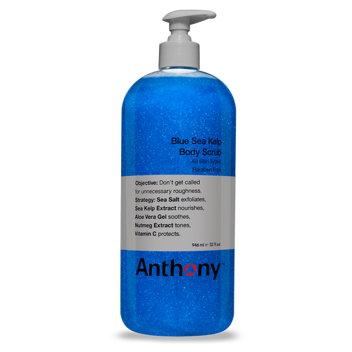 Anthony Blue Sea Kelp Body Scrub by CITYBOYZ★USA in a 32oz container, showing the blue sea kelp exfoliating body scrub.