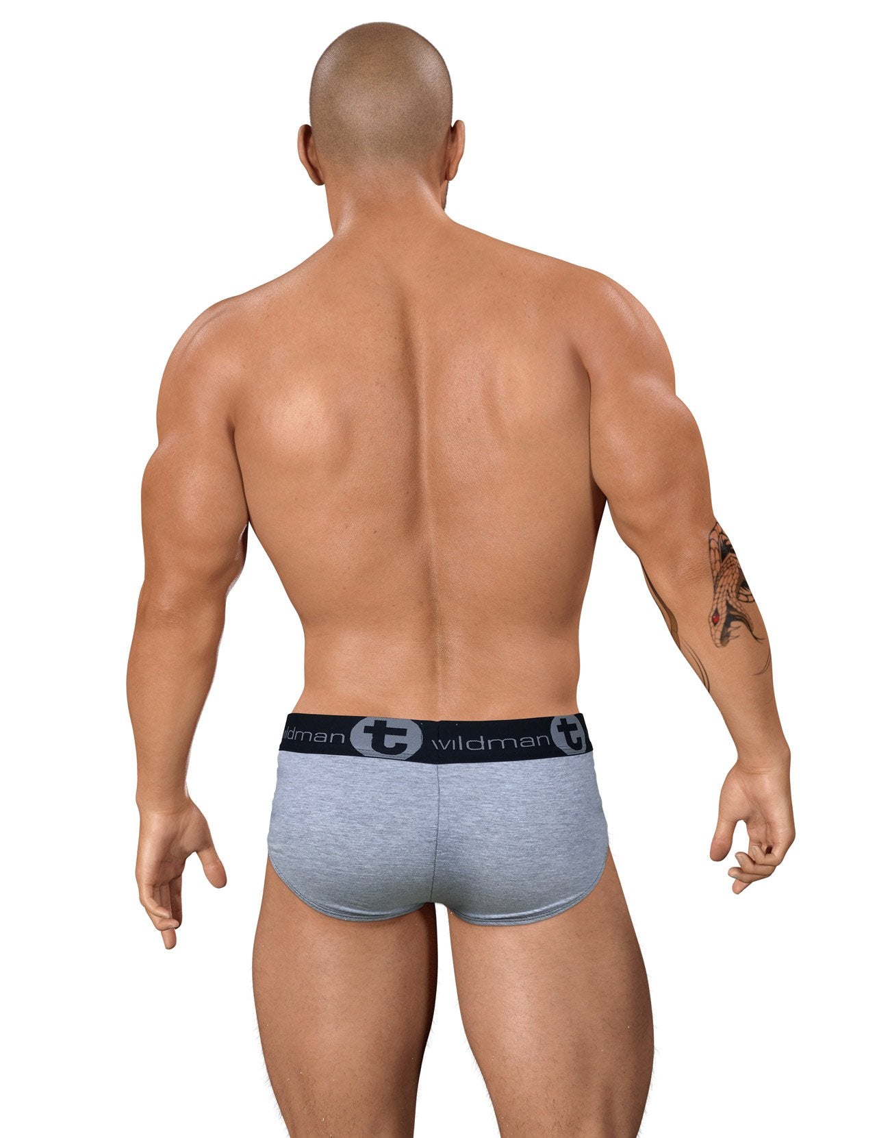 WildmanT stretch cotton big boy pouch briefs in gray and red, comfortable men's underwear with supportive fit.
