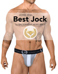 WildmanT stretch cotton strapless jockstrap with gray and white color, featuring a big boy pouch and supportive design.