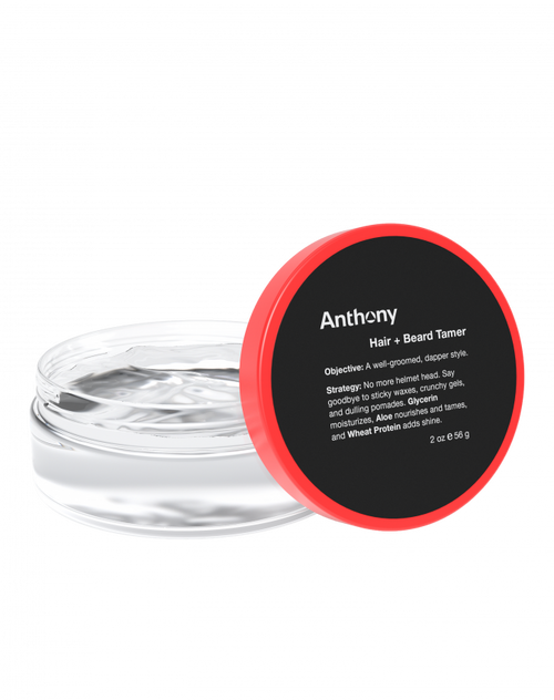 CITYBOYZ USA Anthony Hair and Beard Tamer grooming product for stylish men, featuring a sleek container and styling accessories.