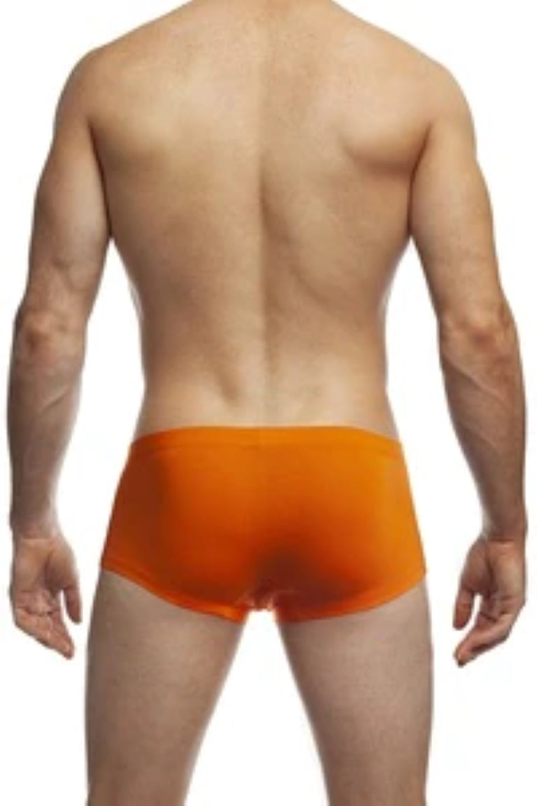 Orange Jack Adams Streamlined Modal Bikini Boxer underwear with back view, designed for comfort and a sleek fit.