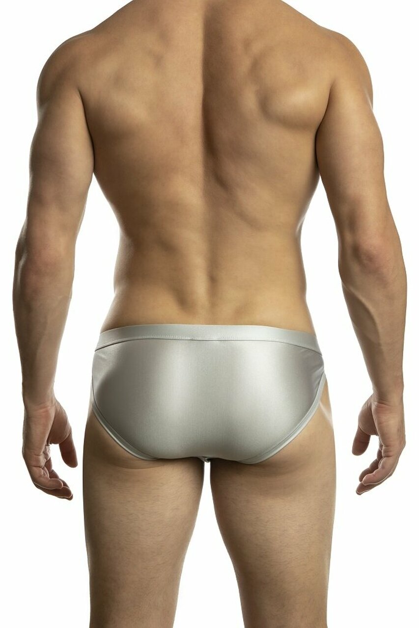 CITYBOYZ★USA Jack Adams Kaimana Shine swim brief in black and silver with shiny finish, designed for stylish swimwear.