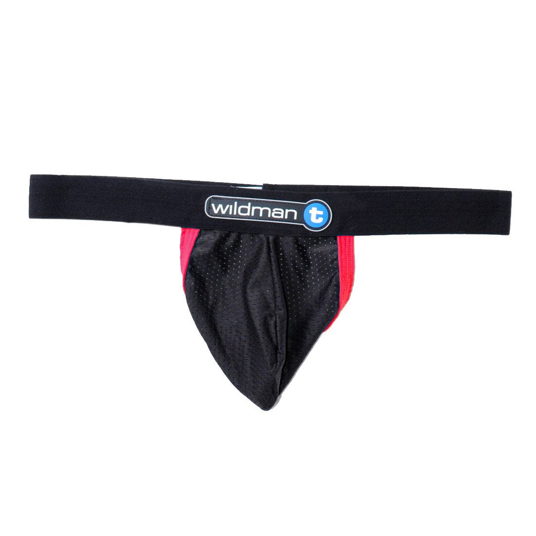 WildmanT raw strapless mesh jockstrap with red contrast trim, featuring a flat front design and supportive fit.