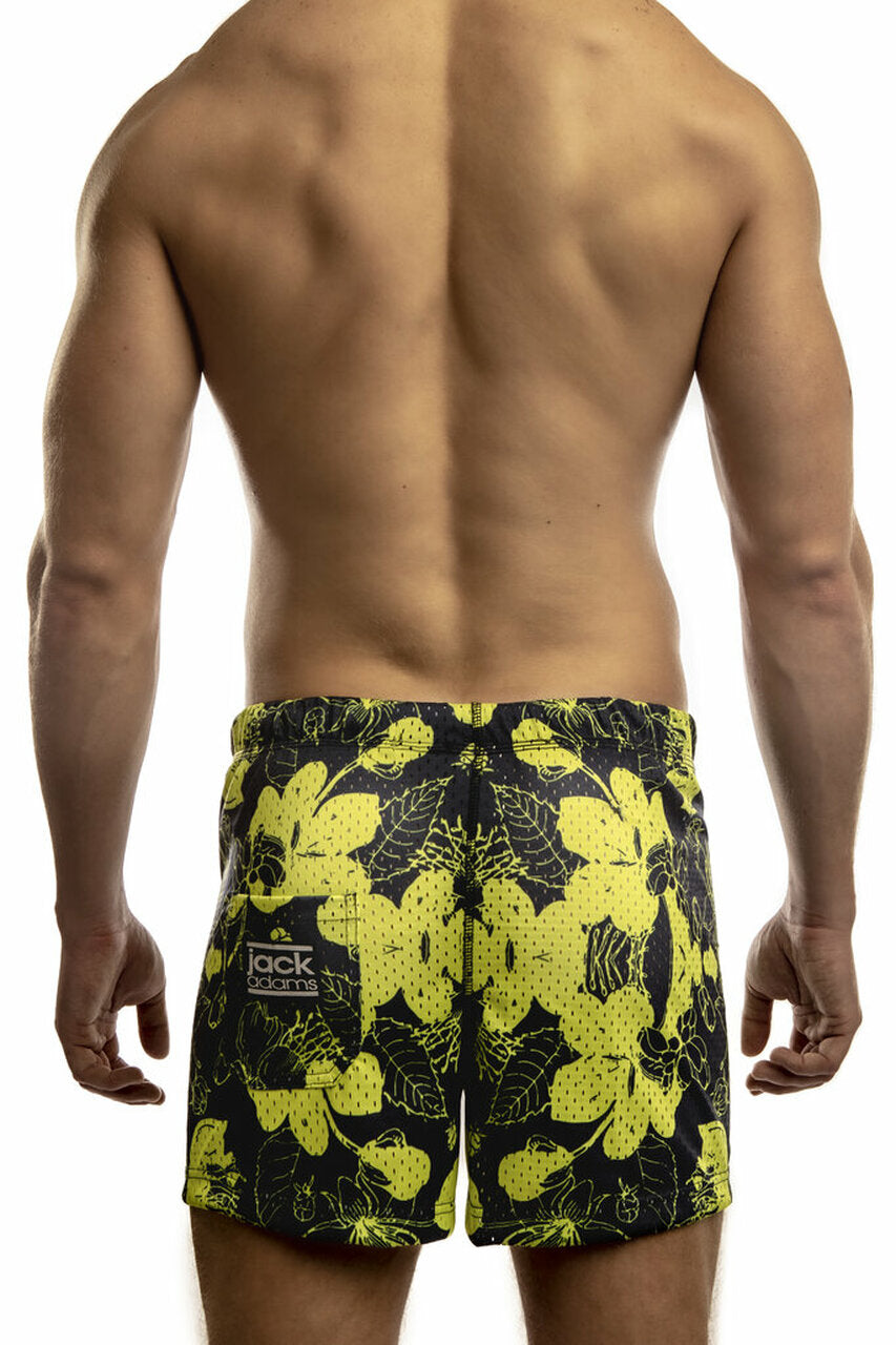 Jack Adams freestyle mesh shorts in royal yellow and hib color, featuring lightweight breathable fabric and athletic design.