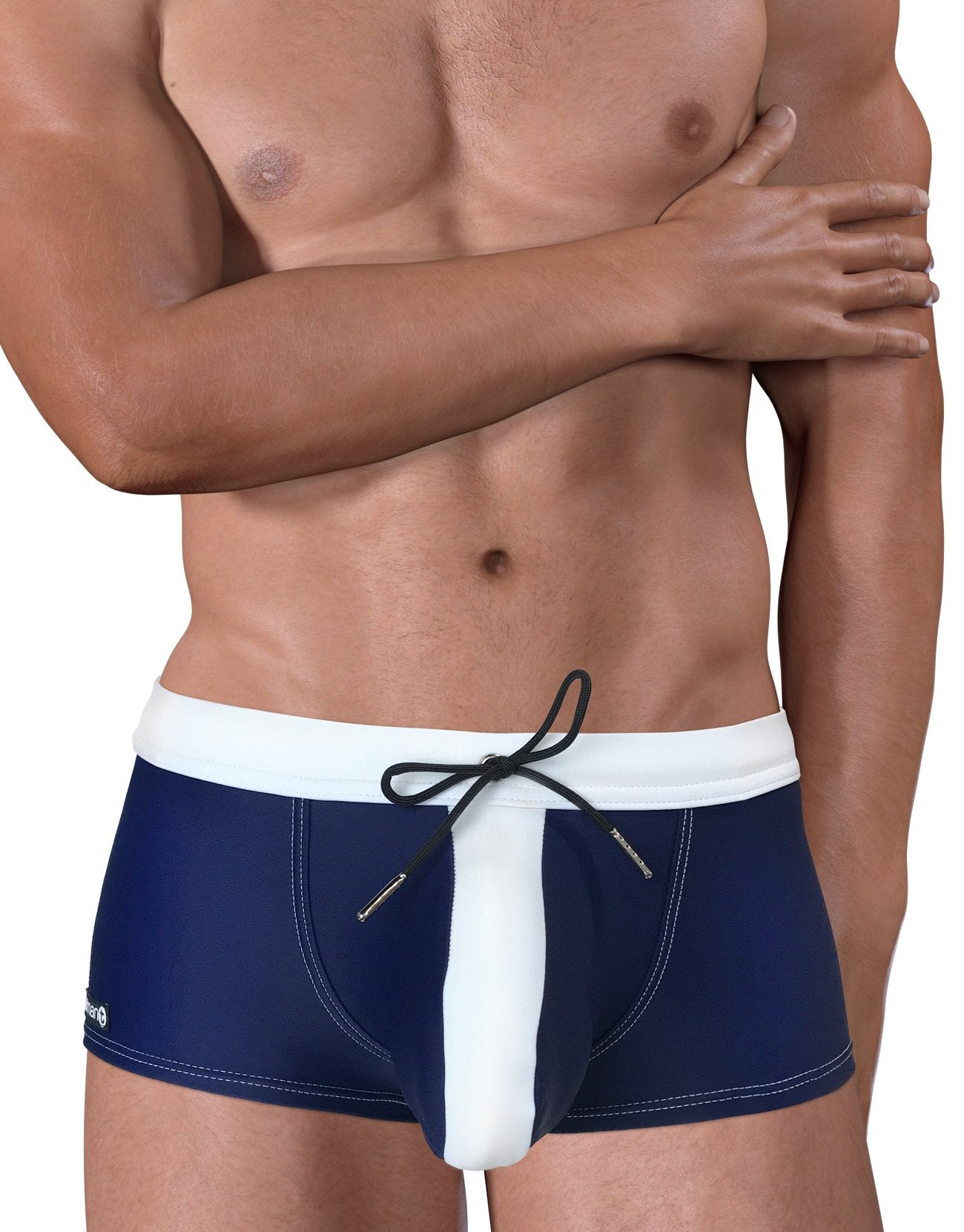 WildmanT Wildmant Moby Big Boy Pouch Swim Square Cut in blue and white, front view showing snug fit and stylish design.