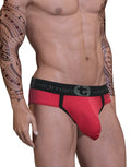 Red WildmanT Big Boy Pouch Brief underwear with black side panels, designed for comfort and support.