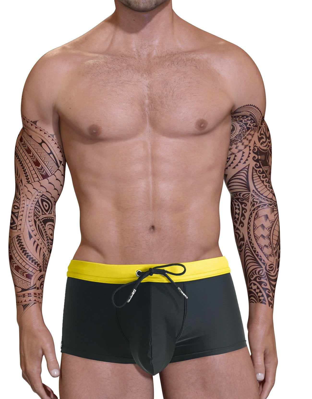 Wildmant Big Boy Pouch Swim Square Cut in bright yellow, featuring a comfortable fit and front pouch design for boys' swimwear.
