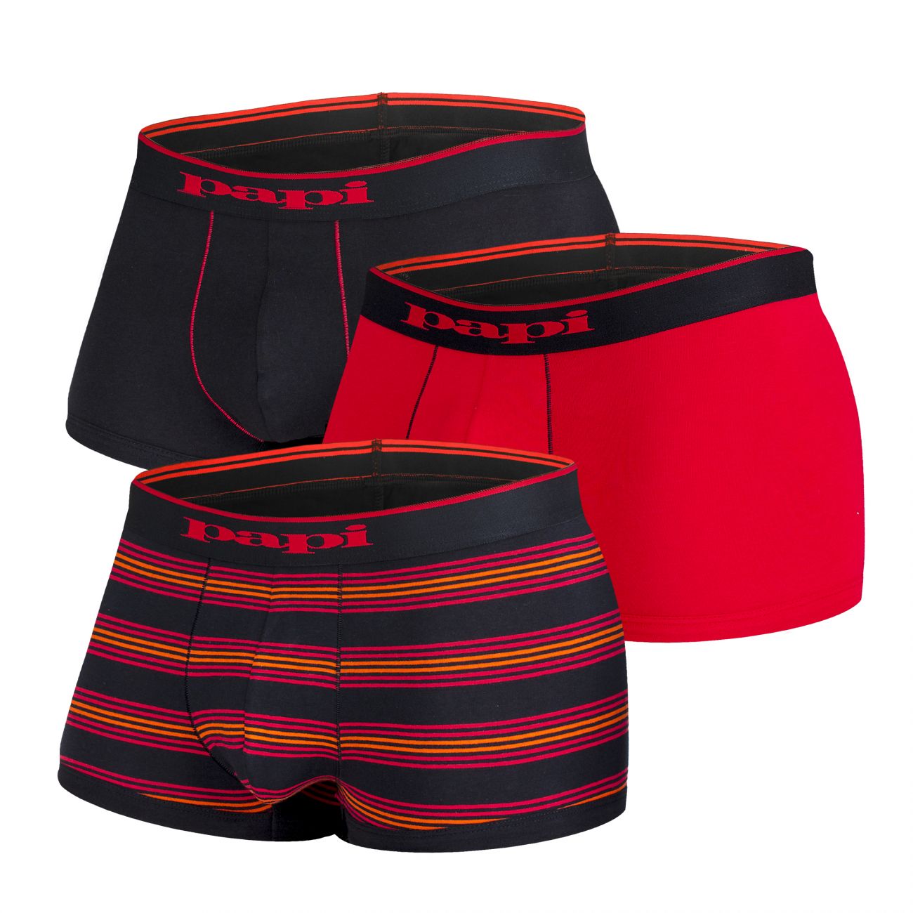 Papi 980503-982 Cotton Stretch Brazilian Trunk Combo 3-Pack - Red Underwear- CITYBOYZ★USA