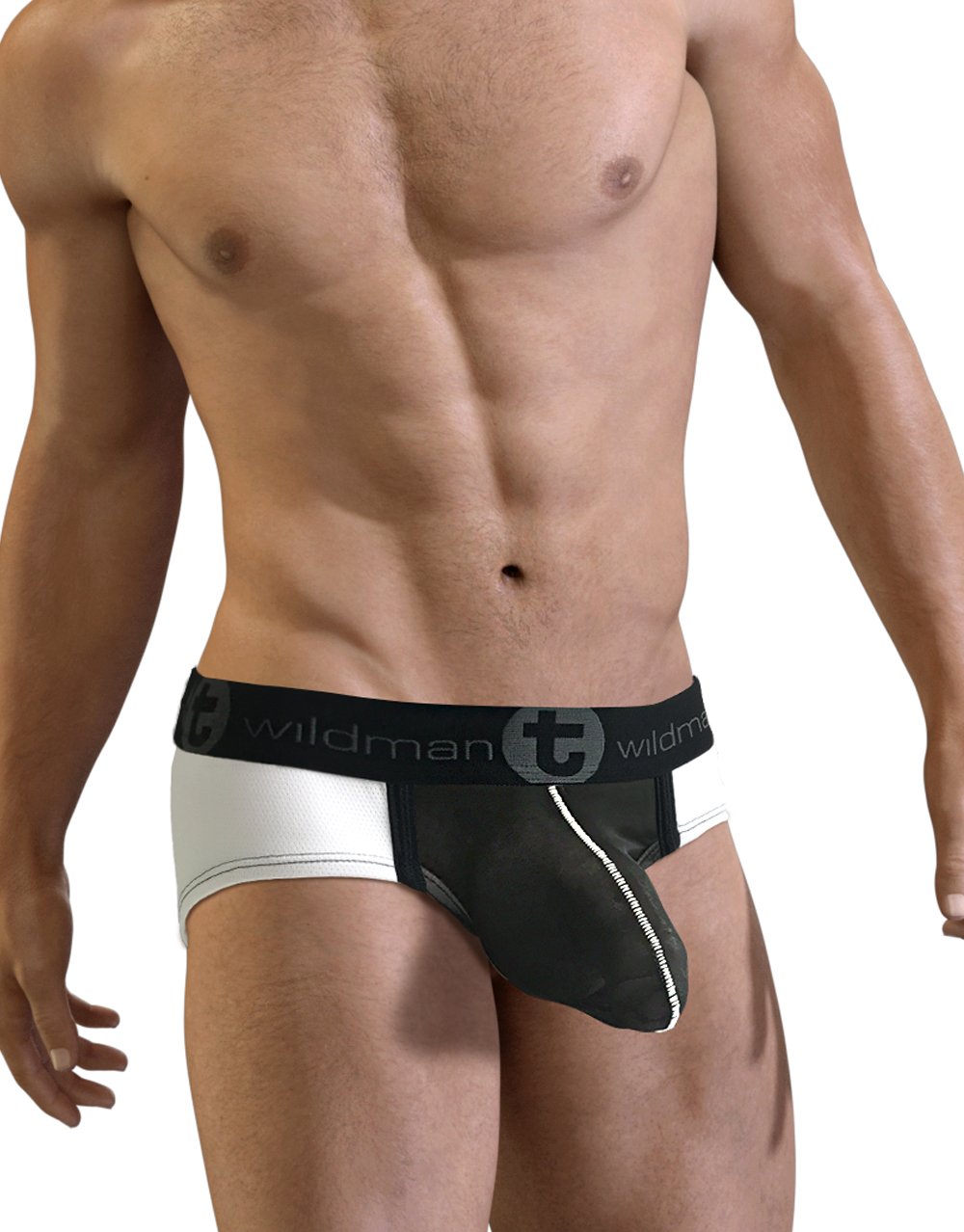 WildmanT Wildmant Slut Big Boy Pouch brief with see-through pouch, side view showcasing breathable underwear design.