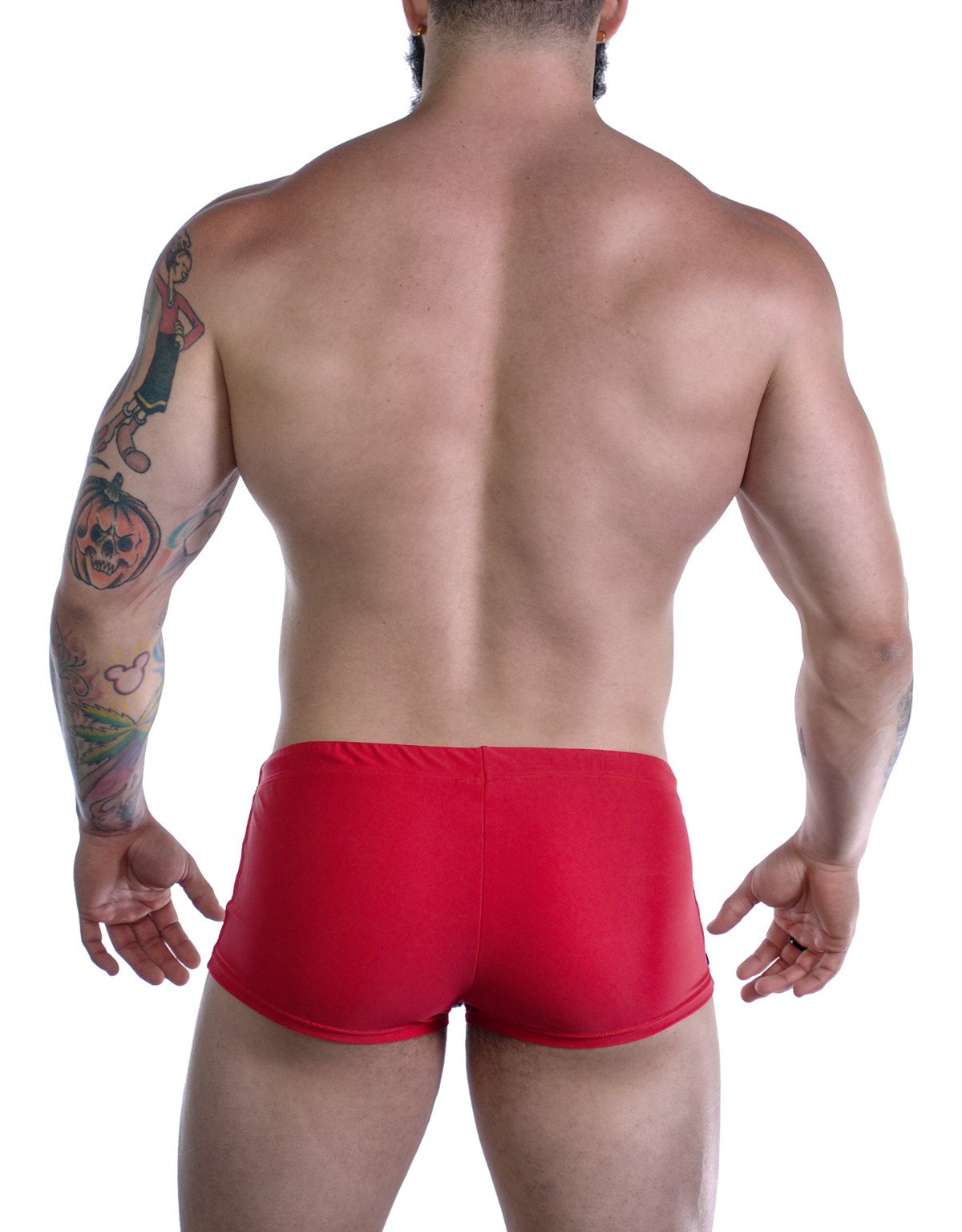WildmanT Wildmant Sportivo square cut red swimwear showing the back view, made for sporty and stylish beachwear.