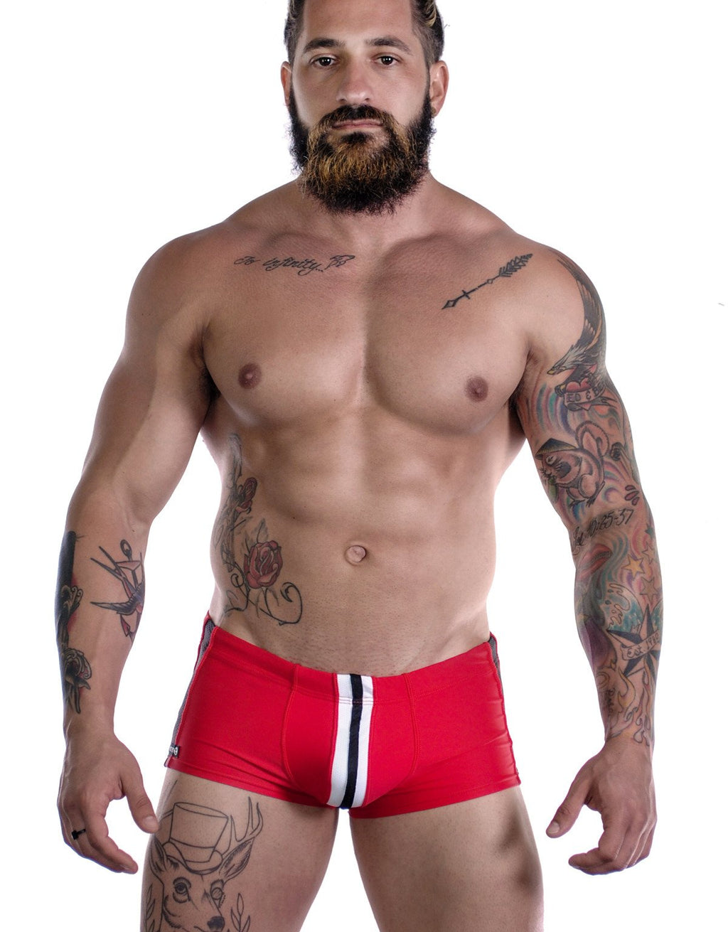 WildmanT Wildmant Sportivo square cut red swimwear, front view showing vibrant color and sleek fit.