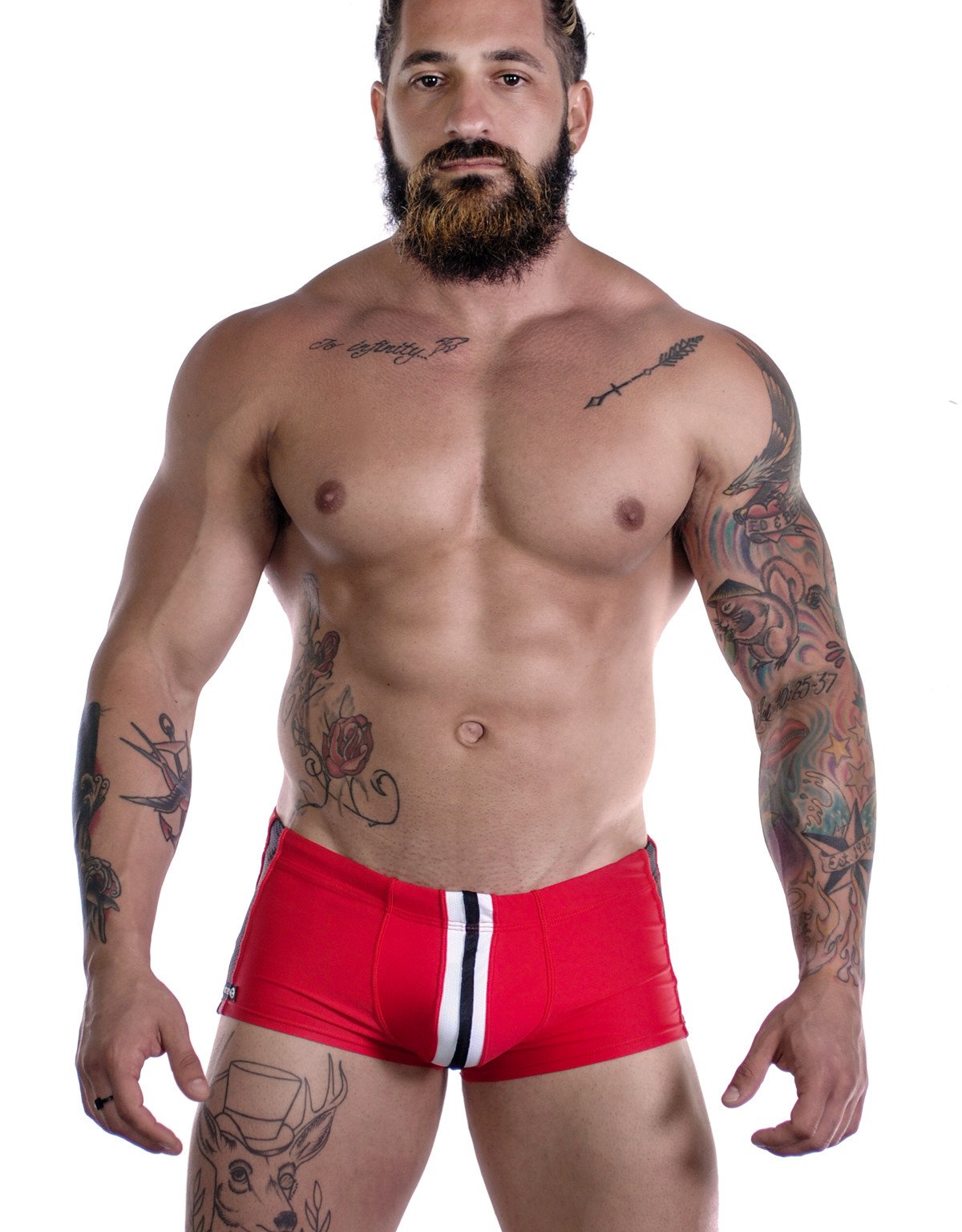 WildmanT Wildmant Sportivo square cut red swimwear, front view showing vibrant color and sleek fit.
