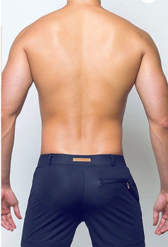CITYBOYZ USA 2Eros Bondi Shorts in beige, casual men's shorts with adjustable waistband and front pockets, laid flat.