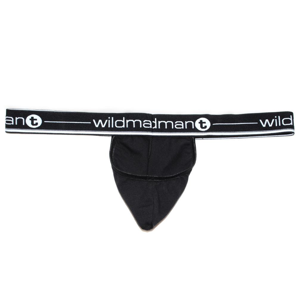 WildmanT Big Boy Pouch strapless black jockstrap showing the front view with supportive pouch and adjustable waistband.