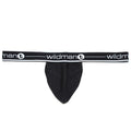 Black WildmanT Big Boy Pouch Strapless Jockstrap displayed from the front view showing the supportive pouch and strapless design.