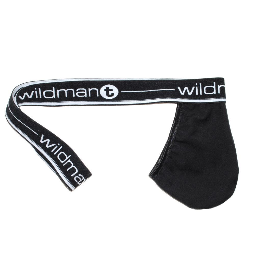 Black WildmanT Big Boy Pouch strapless jockstrap with side view, showcasing the supportive pouch and waistband design.