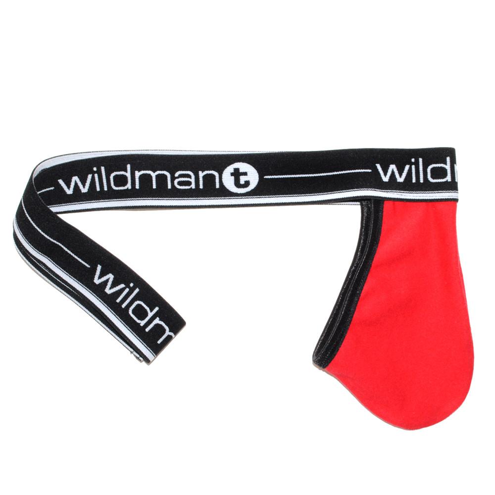 WildmanT Big Boy pouch strapless jockstrap in red, showing the front view with supportive design and stretchy waistband.