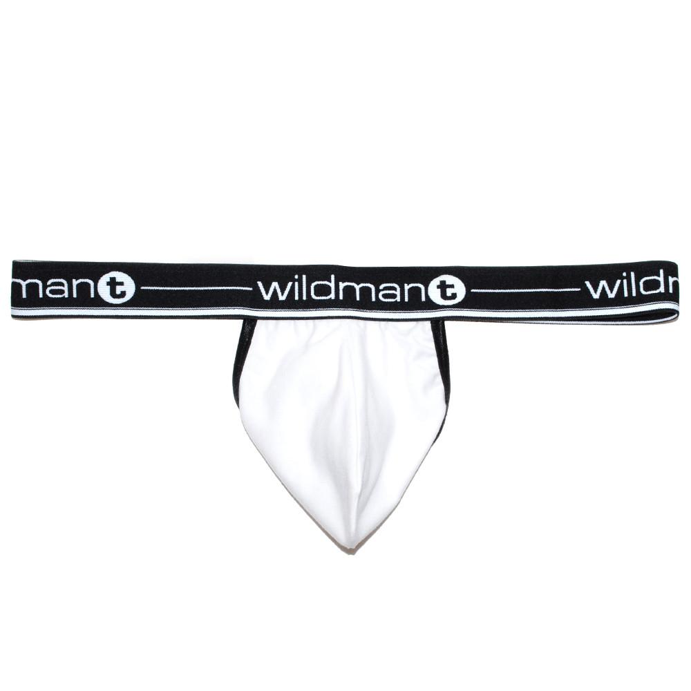 White WildmanT Big Boy Pouch strapless jockstrap with front view, showcasing its comfortable fit and supportive design.